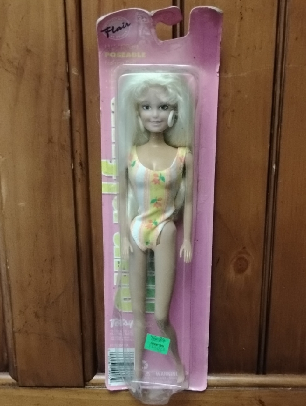 Blonde Fashion Doll in Striped Floral Swimsuit - Pink Packaging